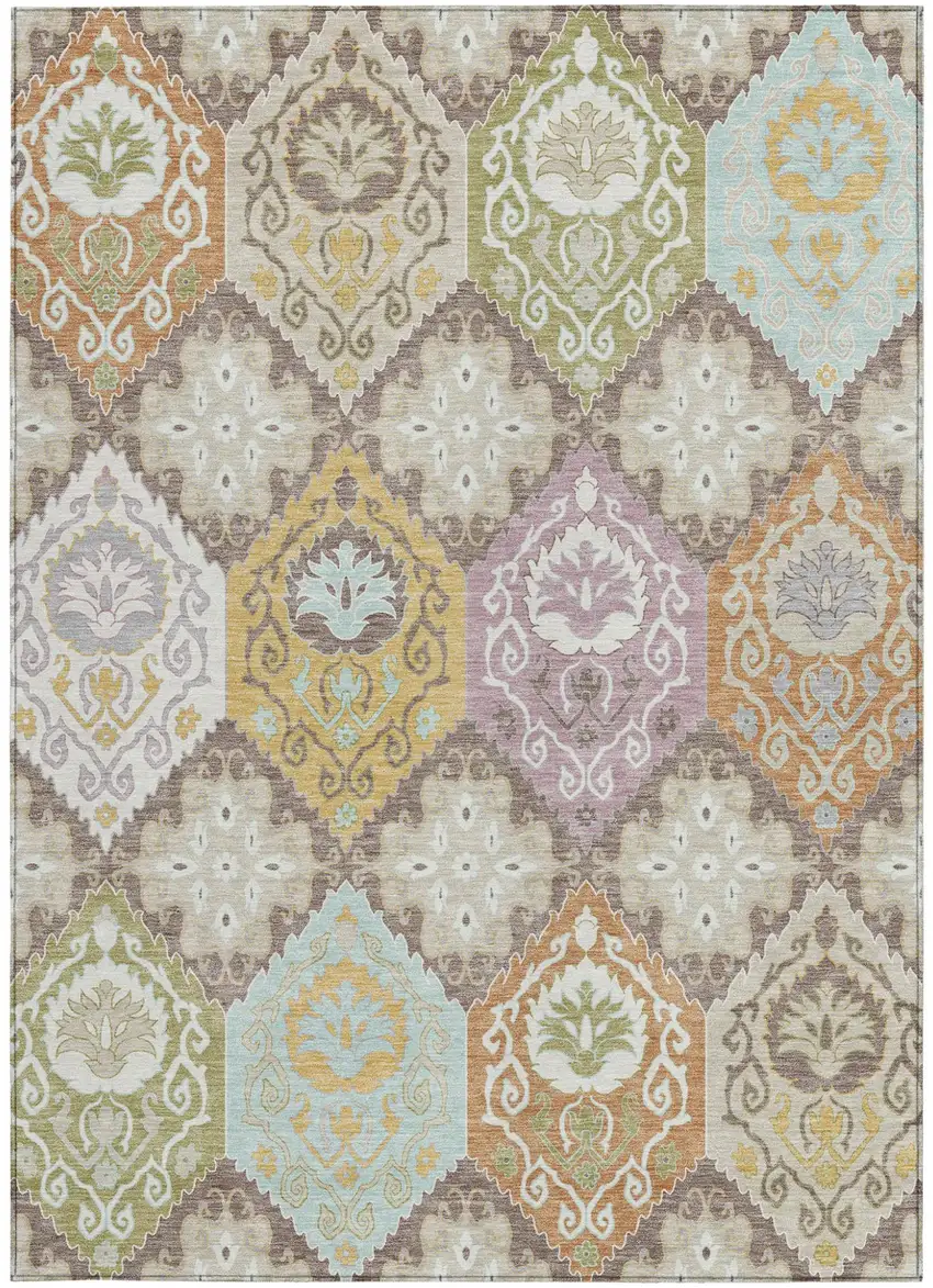 Taupe And Ivory Geometric Washable Indoor Outdoor Area Rug Photo 3