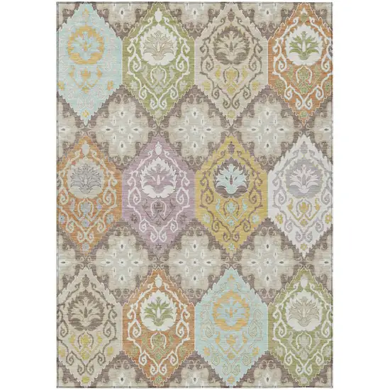 Taupe And Ivory Geometric Washable Indoor Outdoor Area Rug Photo 1