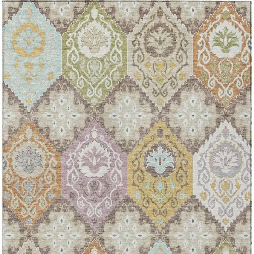 Taupe And Ivory Geometric Washable Indoor Outdoor Area Rug Photo 3