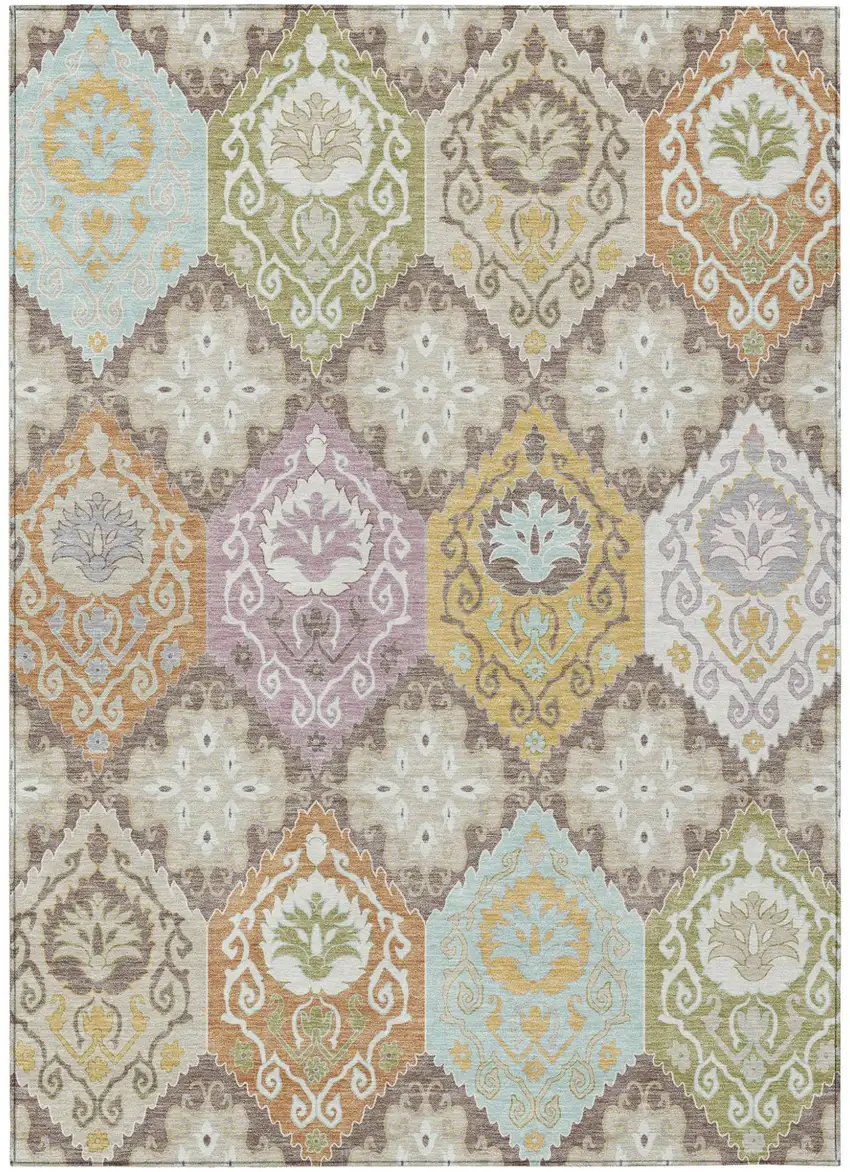Taupe And Ivory Geometric Washable Indoor Outdoor Area Rug Photo 1