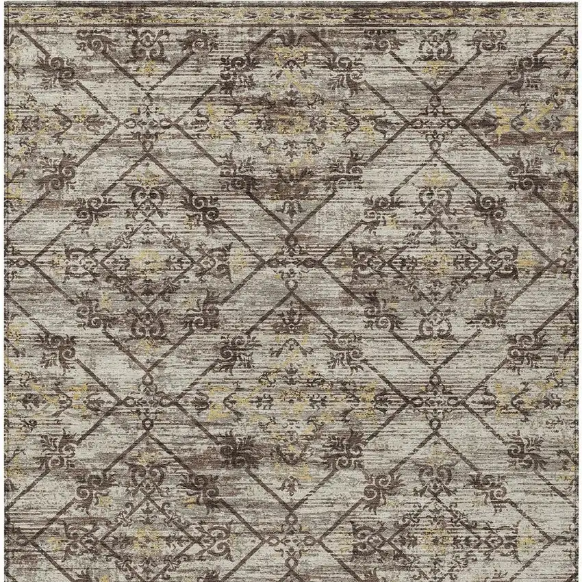 Taupe And Ivory Geometric Washable Indoor Outdoor Area Rug Photo 6