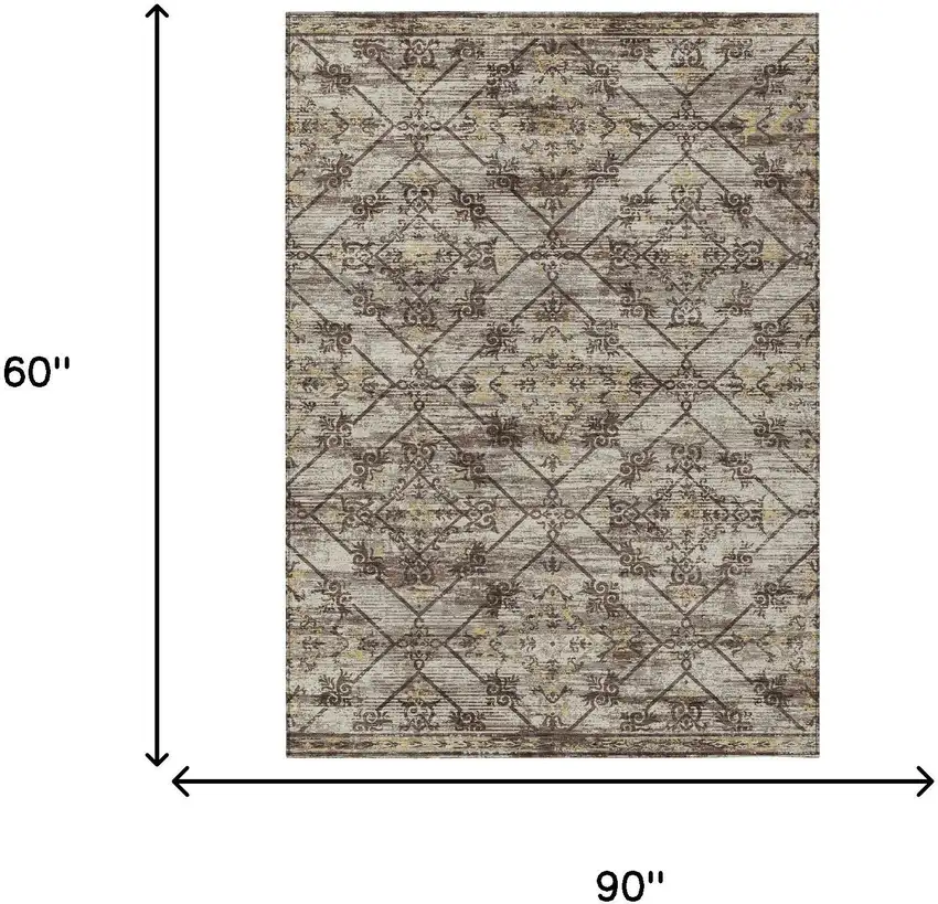 Taupe And Ivory Geometric Washable Indoor Outdoor Area Rug Photo 9