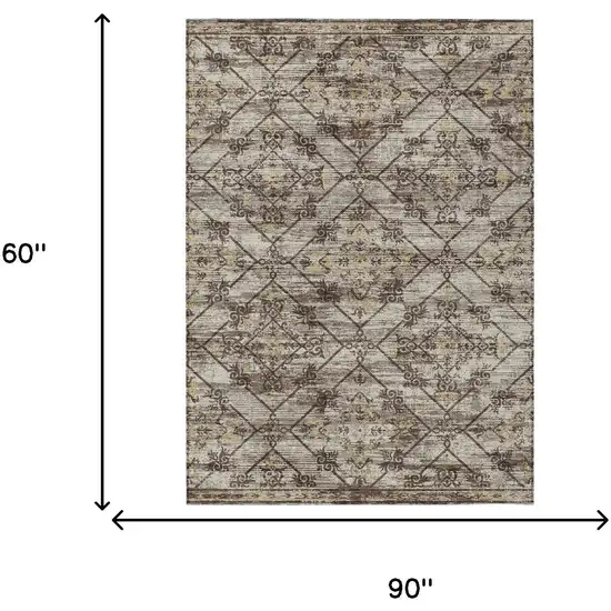 Taupe And Ivory Geometric Washable Indoor Outdoor Area Rug Photo 9
