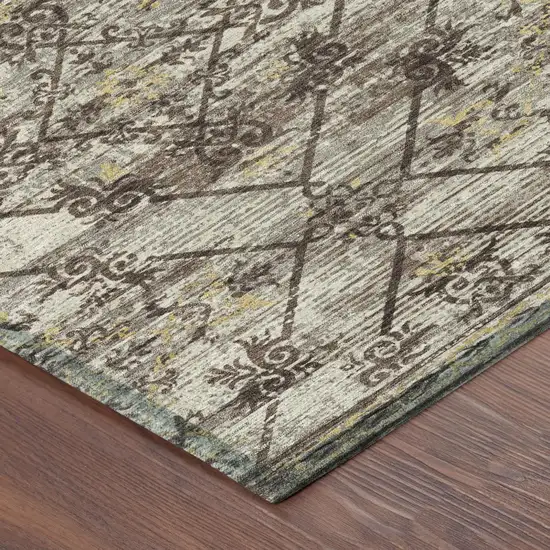 Taupe And Ivory Geometric Washable Indoor Outdoor Area Rug Photo 7