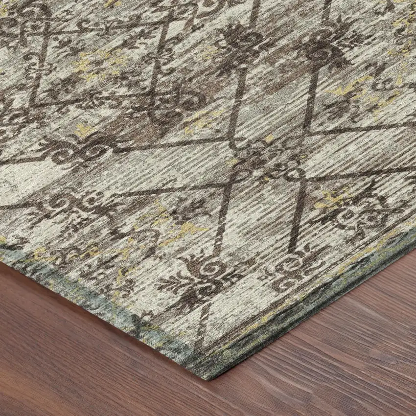 Taupe And Ivory Geometric Washable Indoor Outdoor Area Rug Photo 7