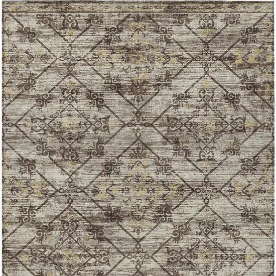 Taupe And Ivory Geometric Washable Indoor Outdoor Area Rug Photo 4