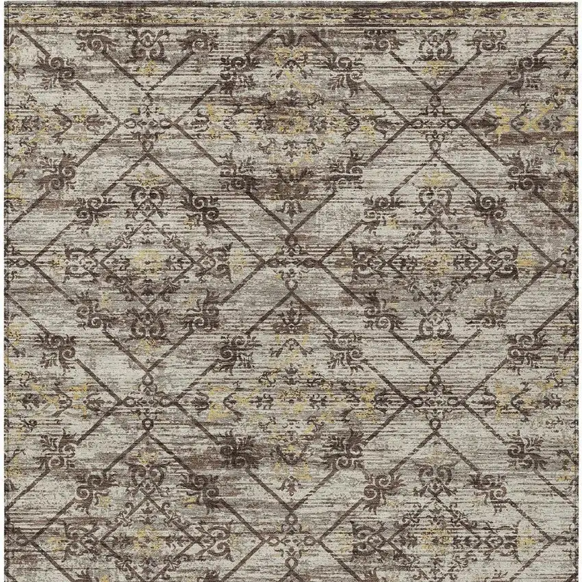 Taupe And Ivory Geometric Washable Indoor Outdoor Area Rug Photo 4