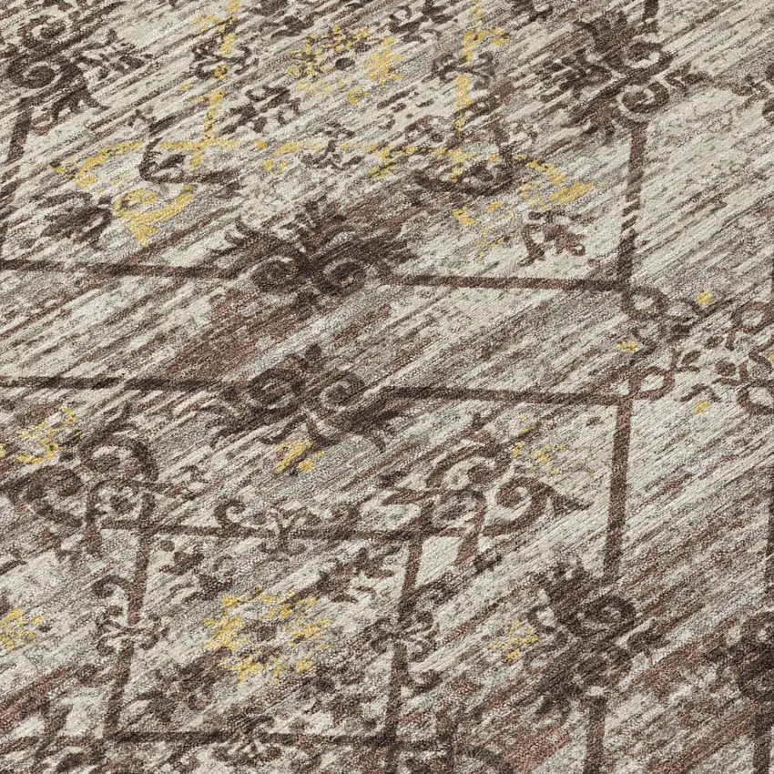 Taupe And Ivory Geometric Washable Indoor Outdoor Area Rug Photo 8