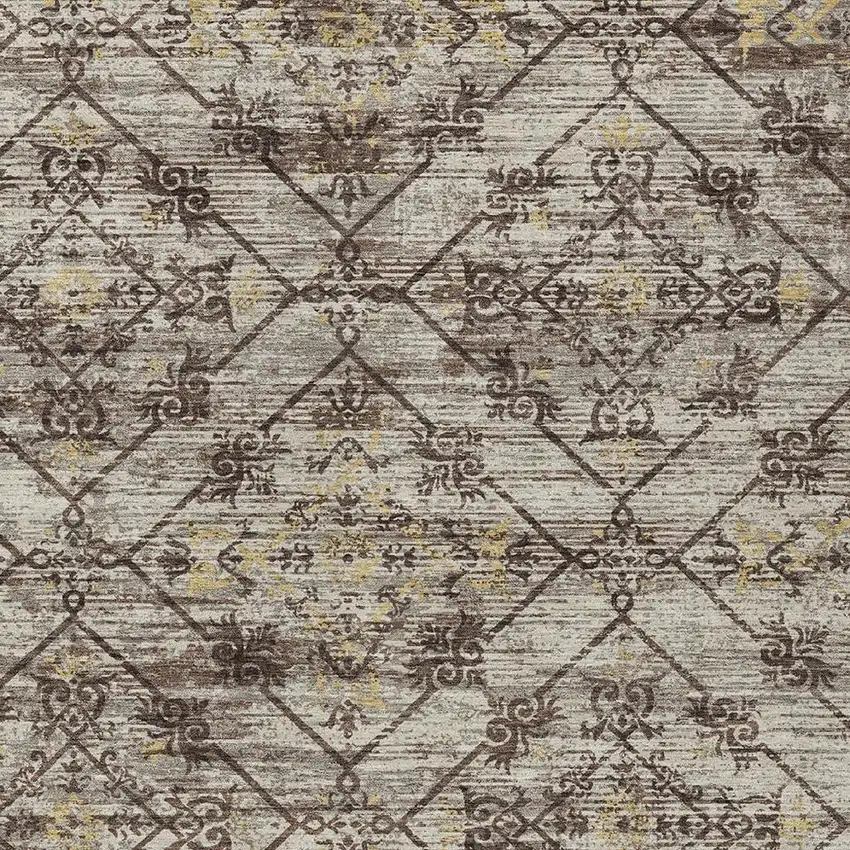 Taupe And Ivory Geometric Washable Indoor Outdoor Area Rug Photo 3