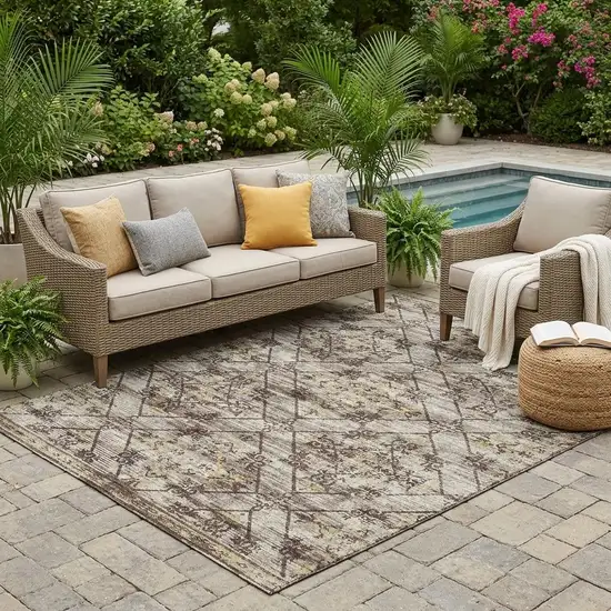 Taupe And Ivory Geometric Washable Indoor Outdoor Area Rug Photo 1