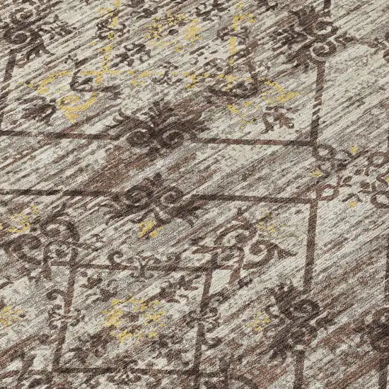 Taupe And Ivory Geometric Washable Indoor Outdoor Area Rug Photo 8