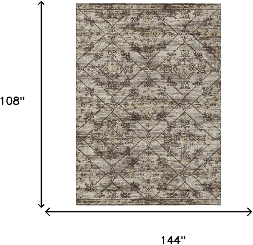 Taupe And Ivory Geometric Washable Indoor Outdoor Area Rug Photo 9