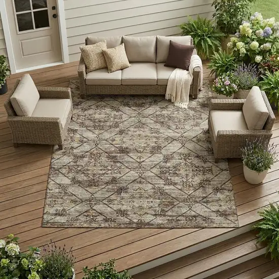 Taupe And Ivory Geometric Washable Indoor Outdoor Area Rug Photo 1