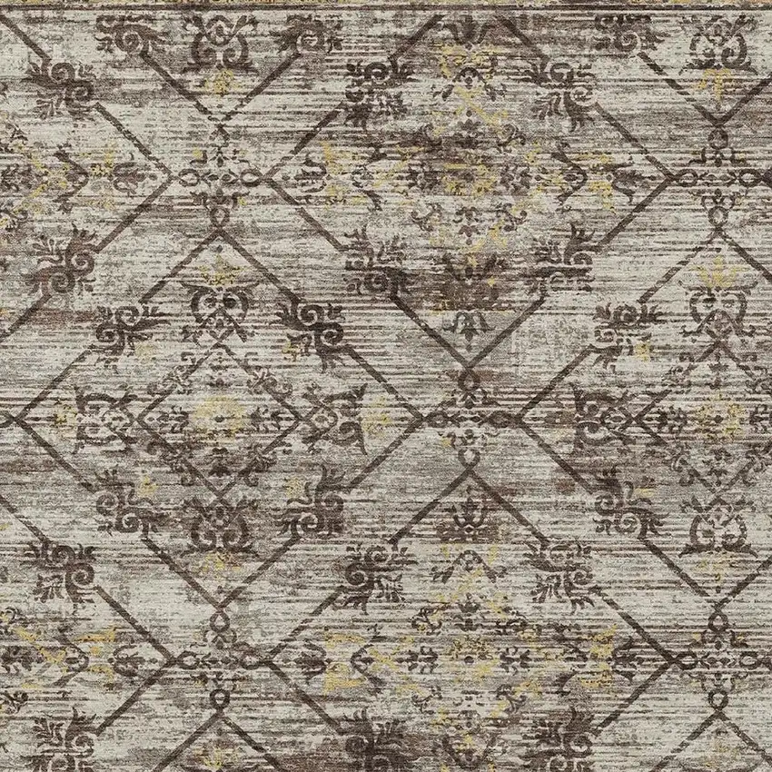 Taupe And Ivory Geometric Washable Indoor Outdoor Area Rug Photo 5