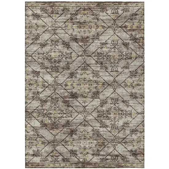 Taupe And Ivory Geometric Washable Indoor Outdoor Area Rug Photo 2