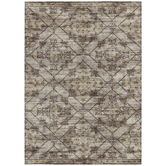 Taupe And Ivory Geometric Washable Indoor Outdoor Area Rug Photo 3