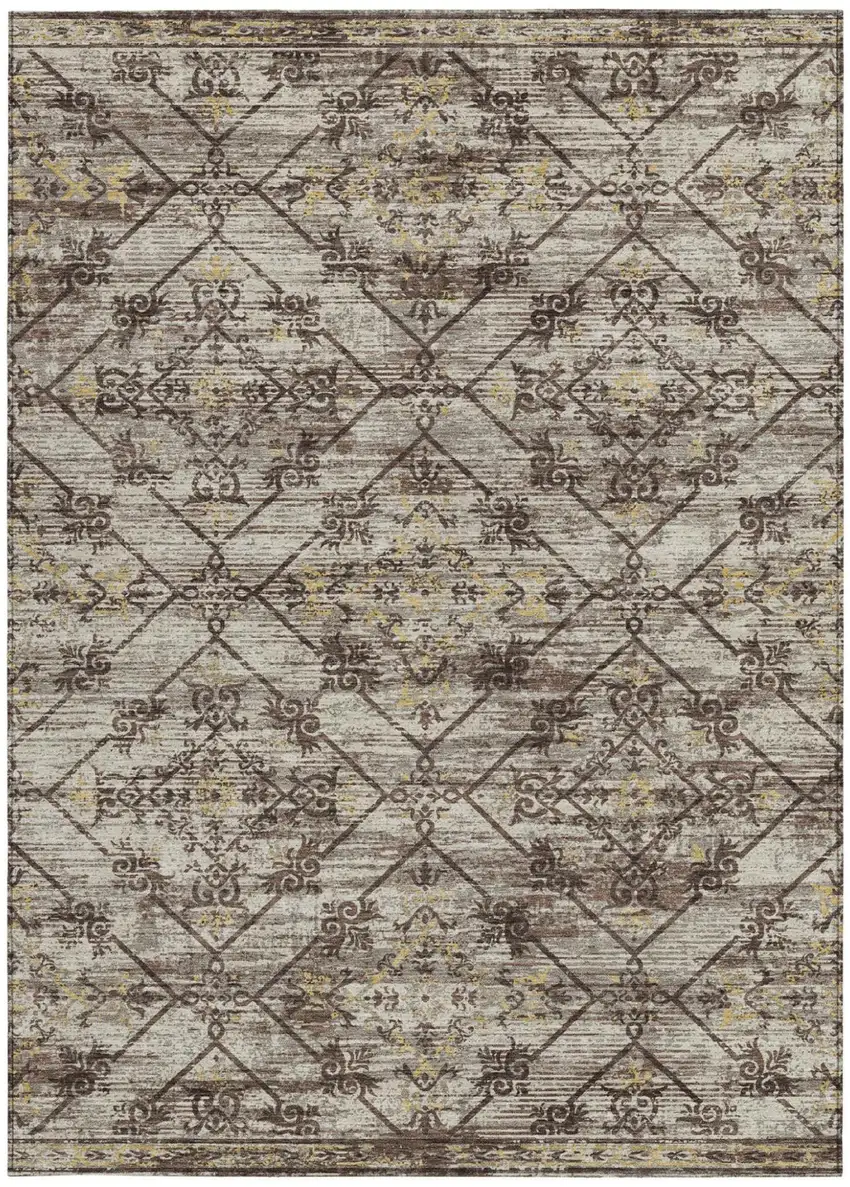 Taupe And Ivory Geometric Washable Indoor Outdoor Area Rug Photo 3