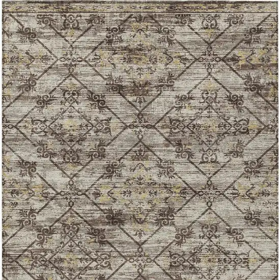 Taupe And Ivory Geometric Washable Indoor Outdoor Area Rug Photo 6
