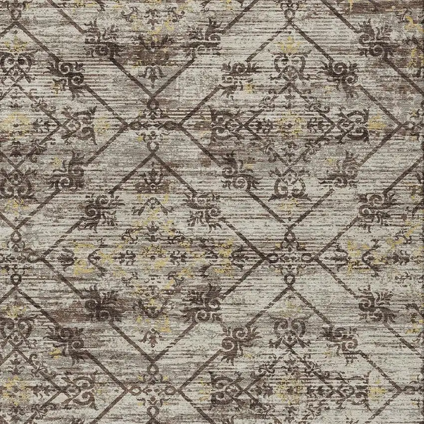 Taupe And Ivory Geometric Washable Indoor Outdoor Area Rug Photo 4