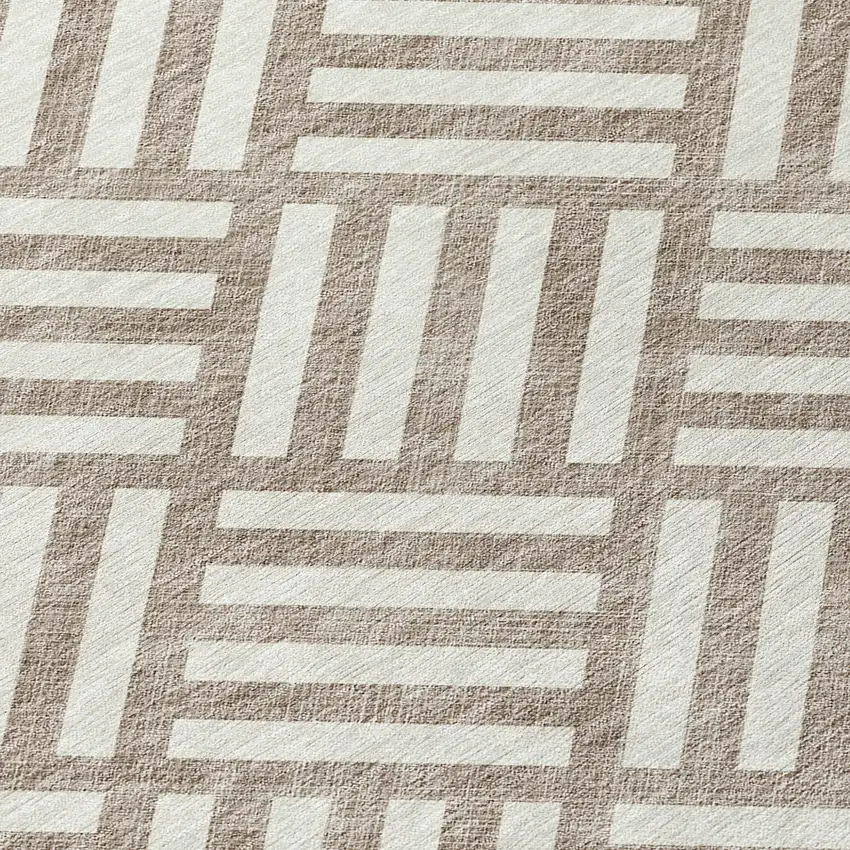 Taupe And Ivory Geometric Washable Indoor Outdoor Area Rug Photo 6