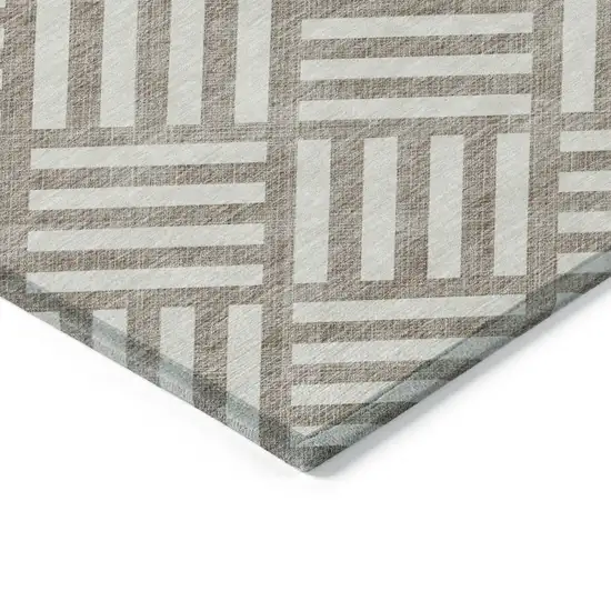 Taupe And Ivory Geometric Washable Indoor Outdoor Area Rug Photo 5