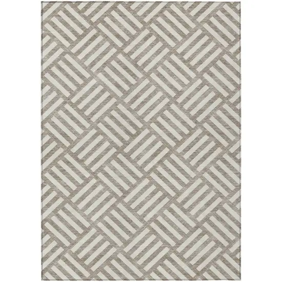 Taupe And Ivory Geometric Washable Indoor Outdoor Area Rug Photo 2