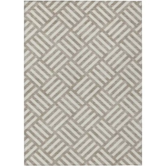 Taupe And Ivory Geometric Washable Indoor Outdoor Area Rug Photo 2