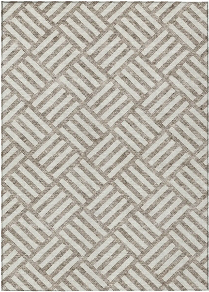 Taupe And Ivory Geometric Washable Indoor Outdoor Area Rug Photo 2