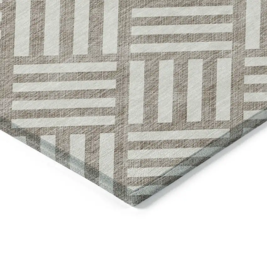 Taupe And Ivory Geometric Washable Indoor Outdoor Area Rug Photo 5