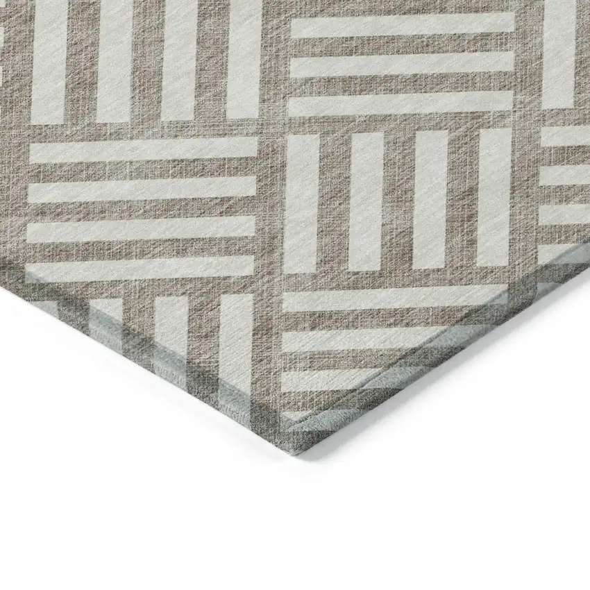 Taupe And Ivory Geometric Washable Indoor Outdoor Area Rug Photo 5
