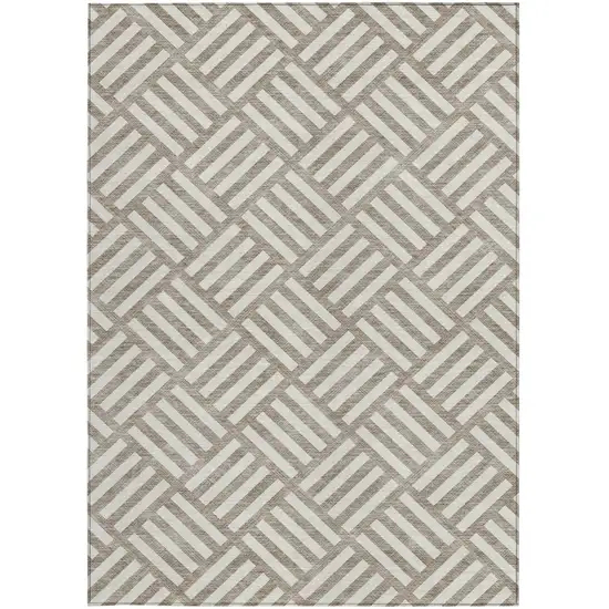 Taupe And Ivory Geometric Washable Indoor Outdoor Area Rug Photo 7