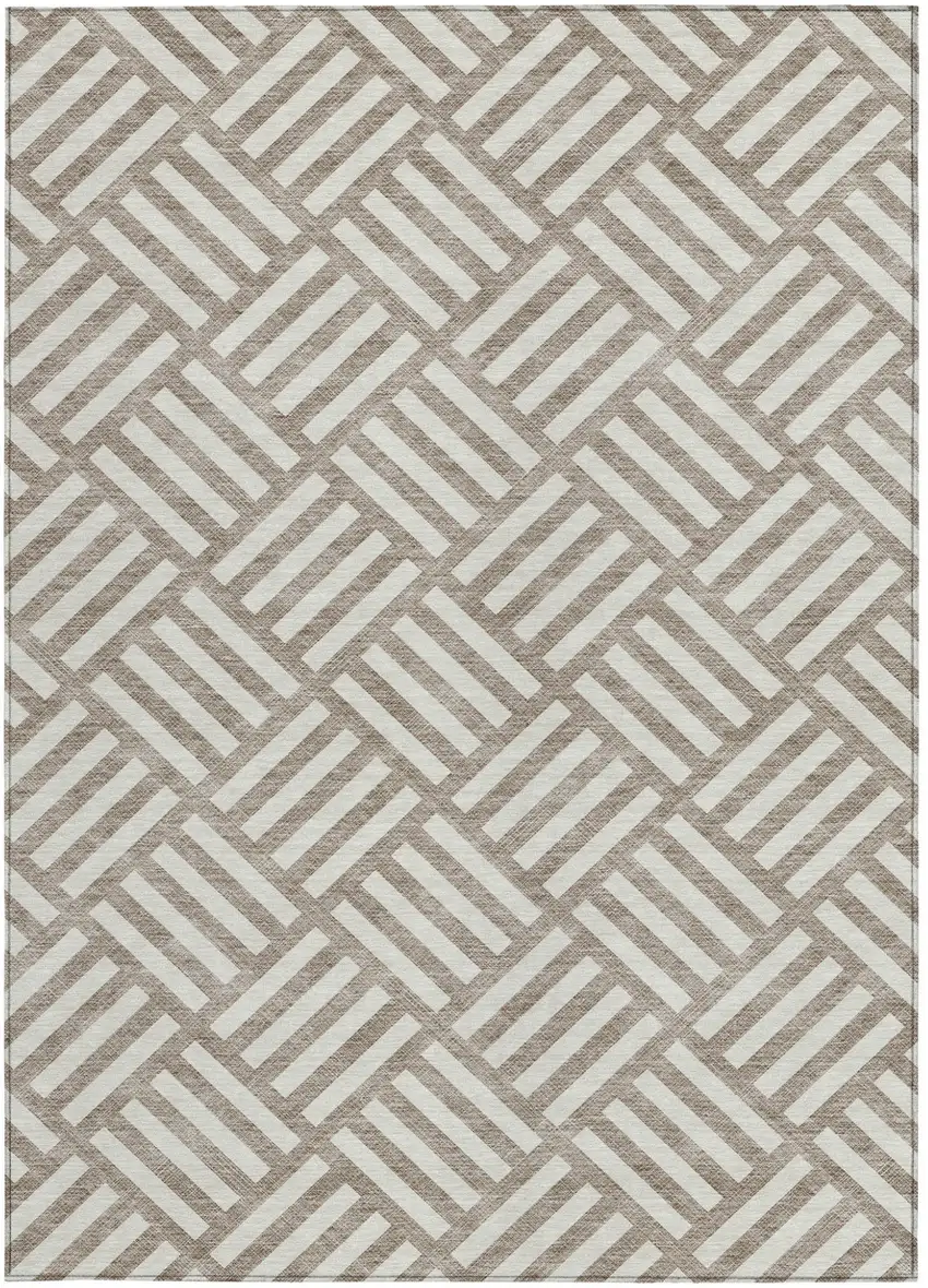 Taupe And Ivory Geometric Washable Indoor Outdoor Area Rug Photo 7