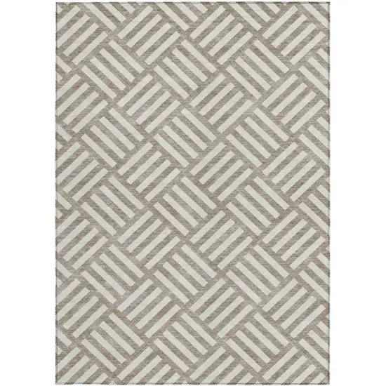 Taupe And Ivory Geometric Washable Indoor Outdoor Area Rug Photo 7
