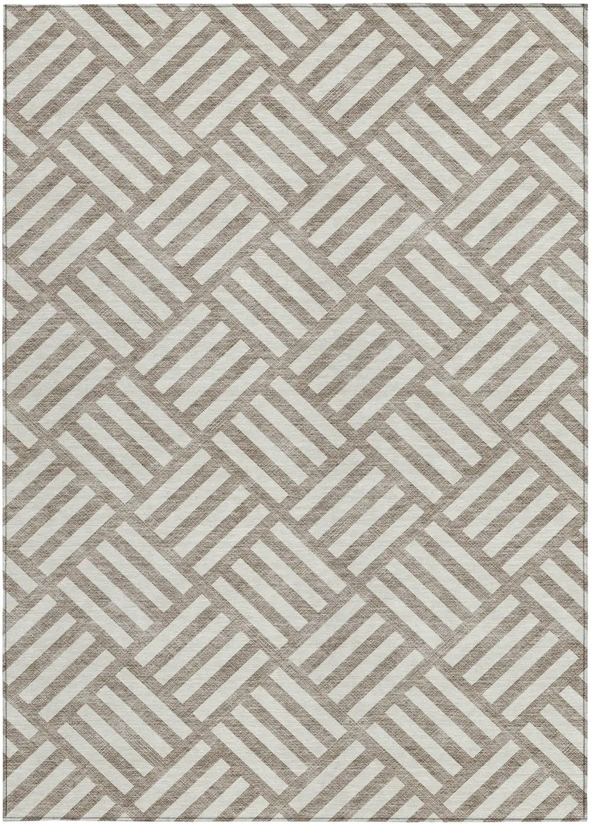 Taupe And Ivory Geometric Washable Indoor Outdoor Area Rug Photo 7