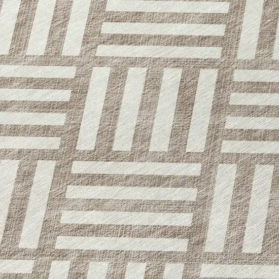Taupe And Ivory Geometric Washable Indoor Outdoor Area Rug Photo 6