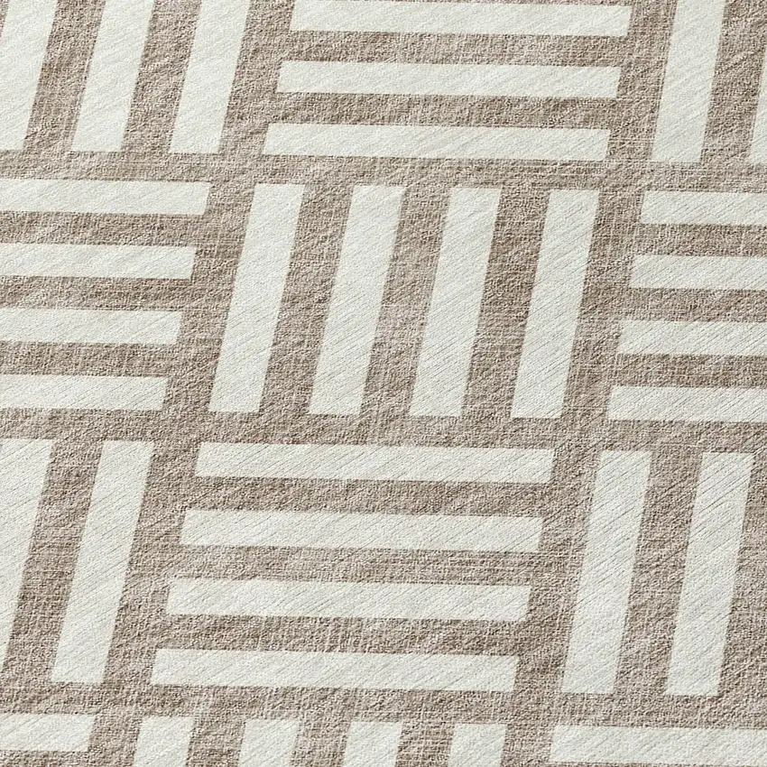 Taupe And Ivory Geometric Washable Indoor Outdoor Area Rug Photo 6