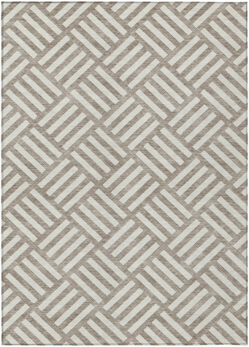Taupe And Ivory Geometric Washable Indoor Outdoor Area Rug Photo 2