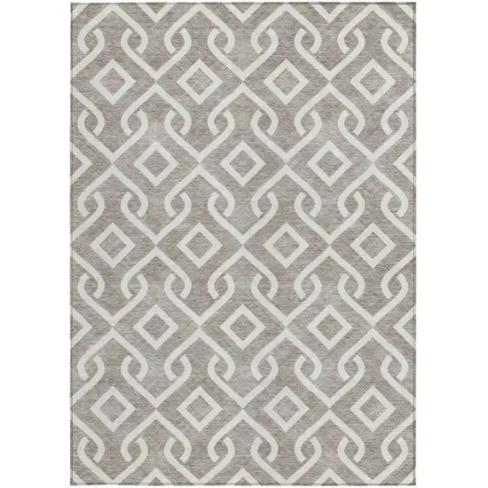 Taupe And Ivory Geometric Washable Indoor Outdoor Area Rug Photo 6