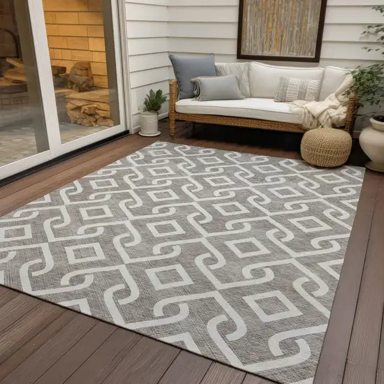 Taupe And Ivory Geometric Washable Indoor Outdoor Area Rug Photo 9
