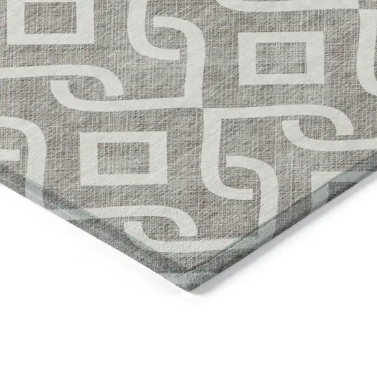 Taupe And Ivory Geometric Washable Indoor Outdoor Area Rug Photo 3