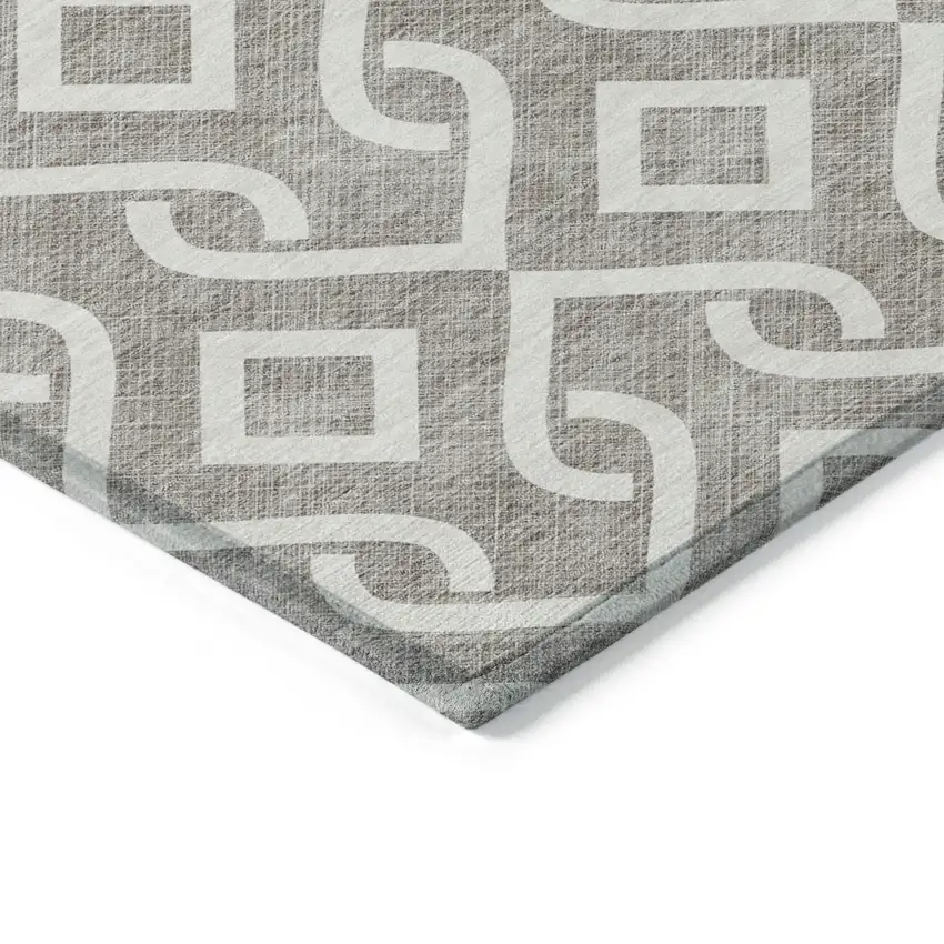Taupe And Ivory Geometric Washable Indoor Outdoor Area Rug Photo 3