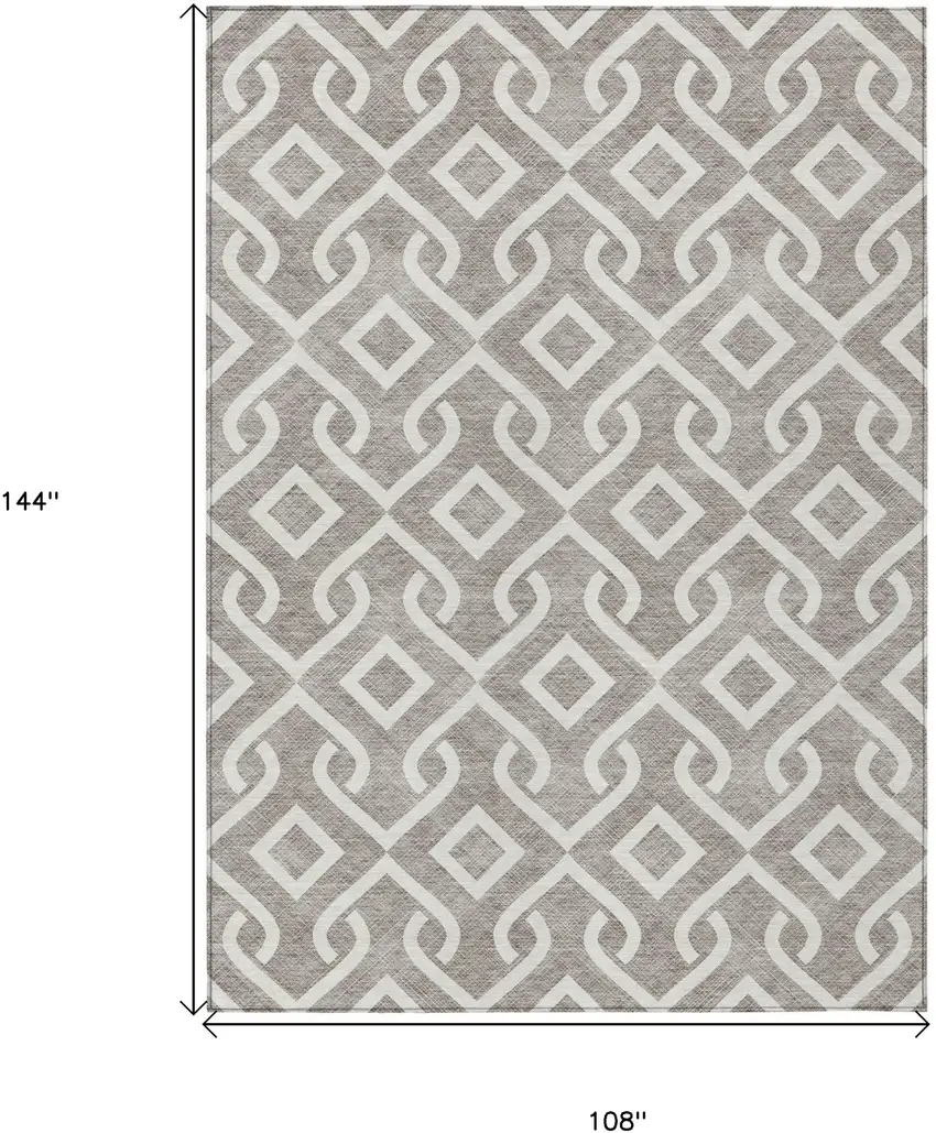 Taupe And Ivory Geometric Washable Indoor Outdoor Area Rug Photo 9