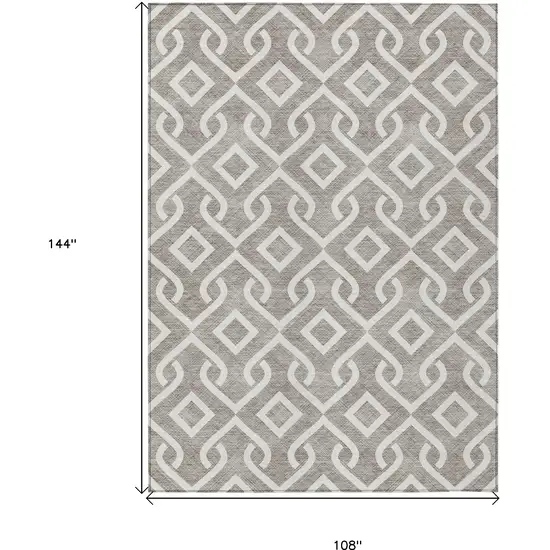 Taupe And Ivory Geometric Washable Indoor Outdoor Area Rug Photo 9