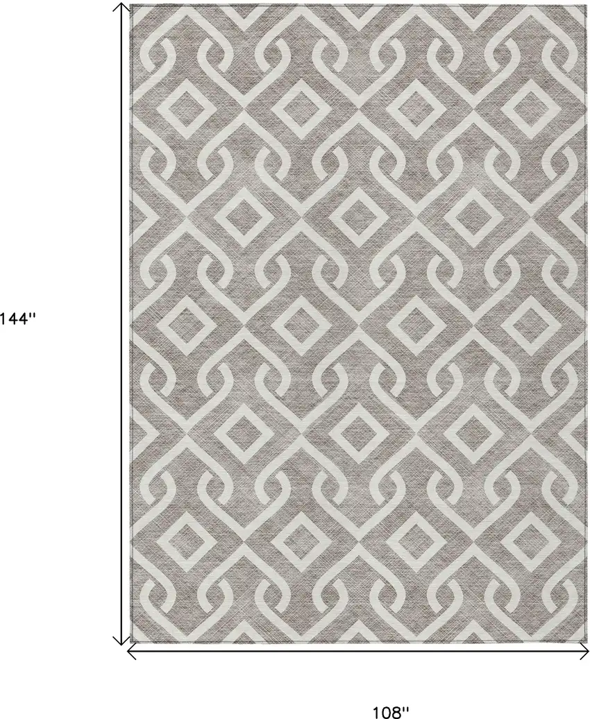 Taupe And Ivory Geometric Washable Indoor Outdoor Area Rug Photo 9