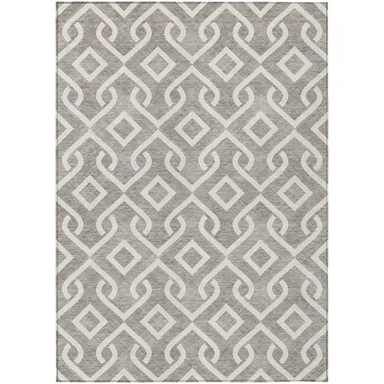 Taupe And Ivory Geometric Washable Indoor Outdoor Area Rug Photo 1