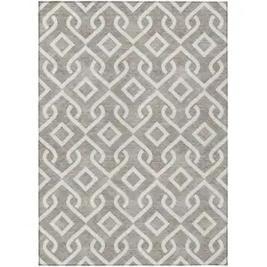 Photo of Taupe And Ivory Geometric Washable Indoor Outdoor Area Rug