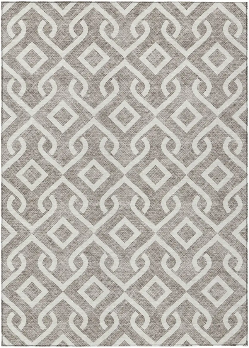Taupe And Ivory Geometric Washable Indoor Outdoor Area Rug Photo 1