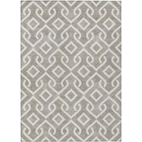 Taupe And Ivory Geometric Washable Indoor Outdoor Area Rug Photo 1