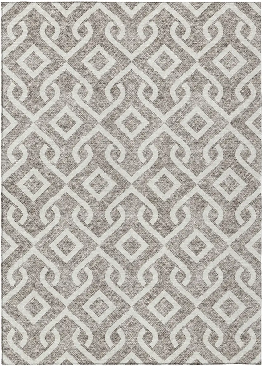 Taupe And Ivory Geometric Washable Indoor Outdoor Area Rug Photo 1