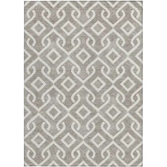 Taupe And Ivory Geometric Washable Indoor Outdoor Area Rug Photo 4